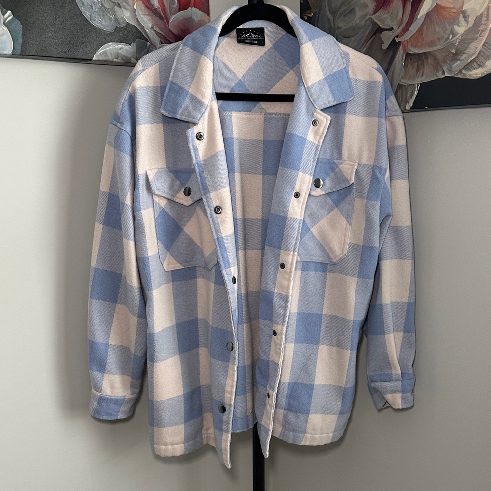 HFX Plaid Long Sleeve Shirt in Blue and Light Pink